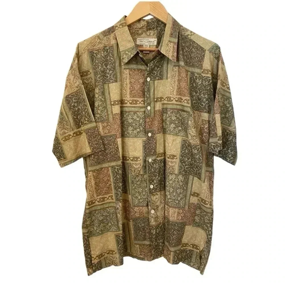 Tori Richard Medallion Print Cotton Lawn Aloha Hawaiian Shirt